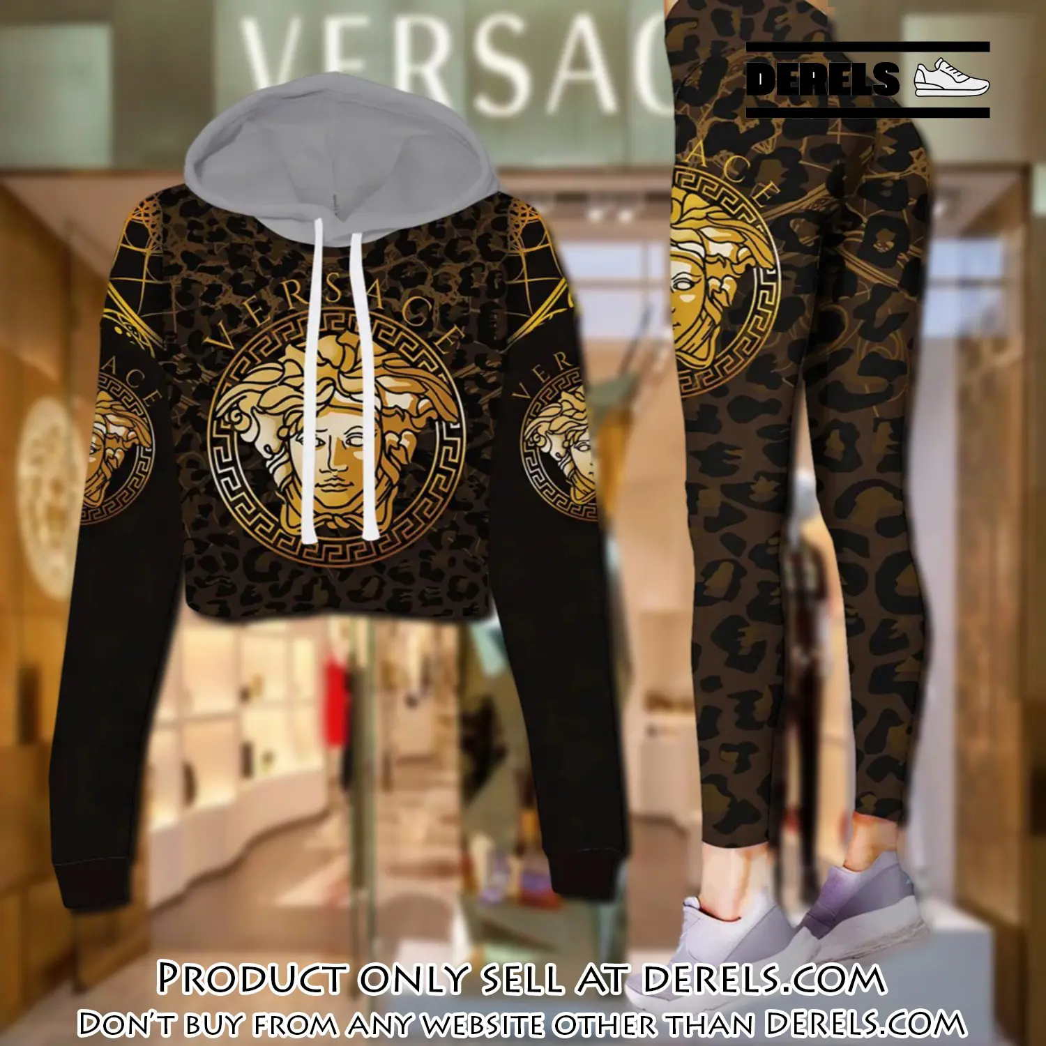 Versace medusa brown leopard pattern luxury brand clothes leggings and crop top set for women dr2027800